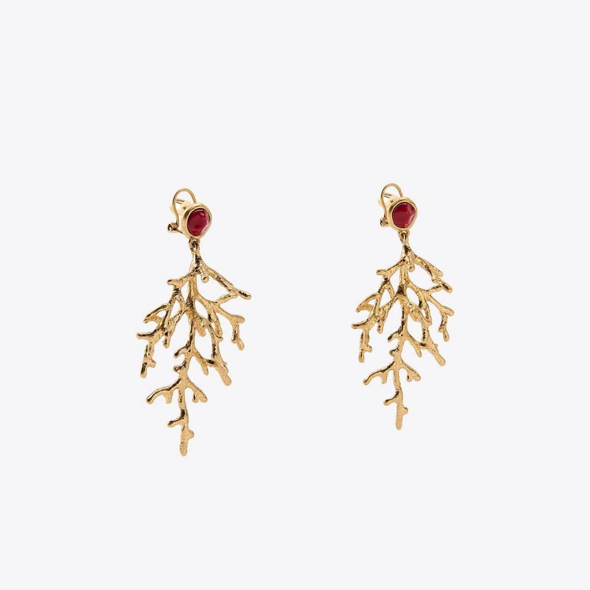 Fashionable Golden Coral Long Earrings