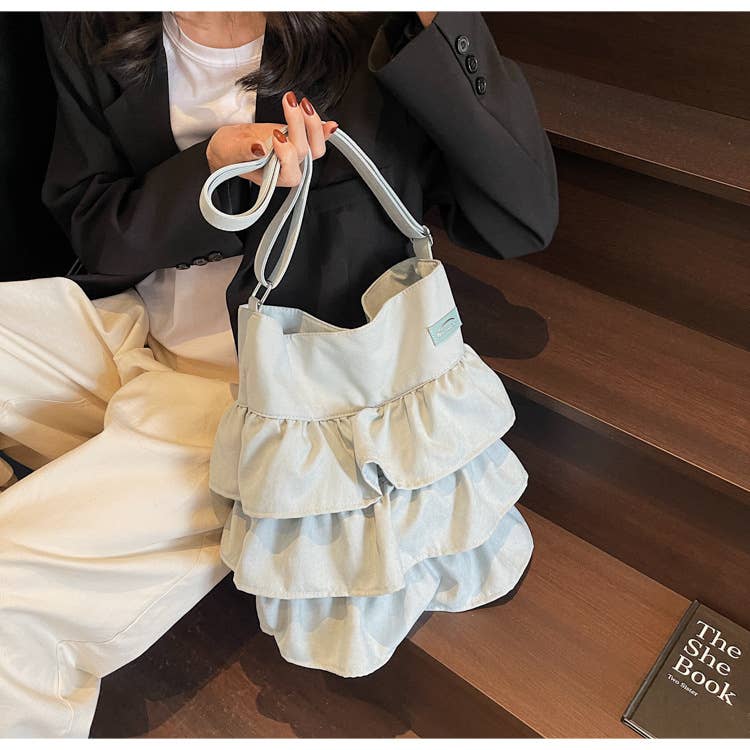 Lotus leaf pleats large-capacity crossbody bag