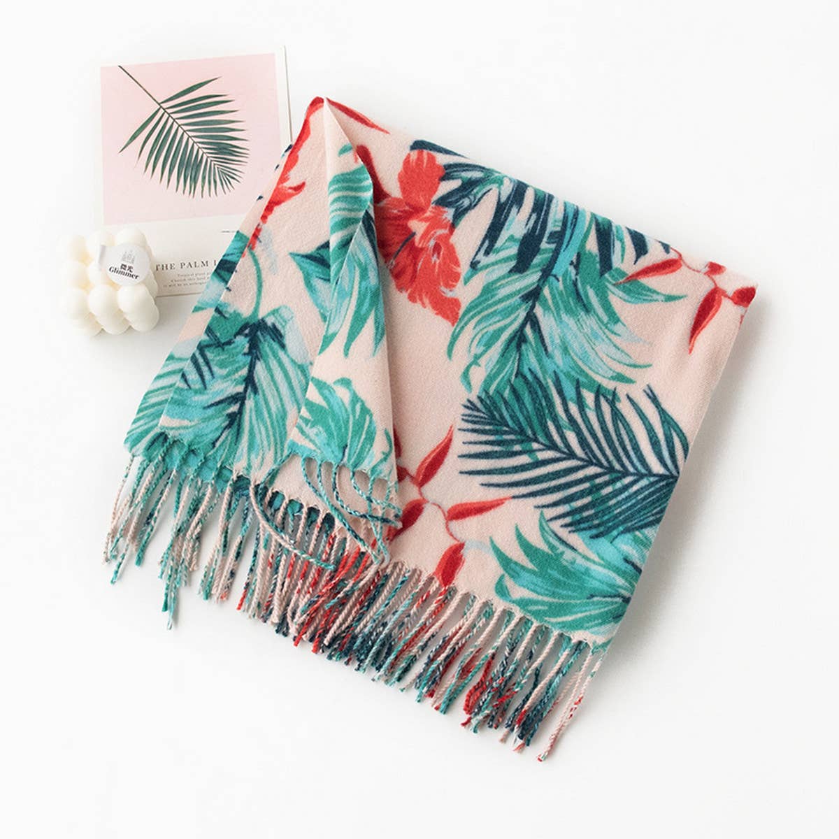 Leaf Print Tassel Scarf ??Soft Faux Cashmere Wrap_CWASC0915
