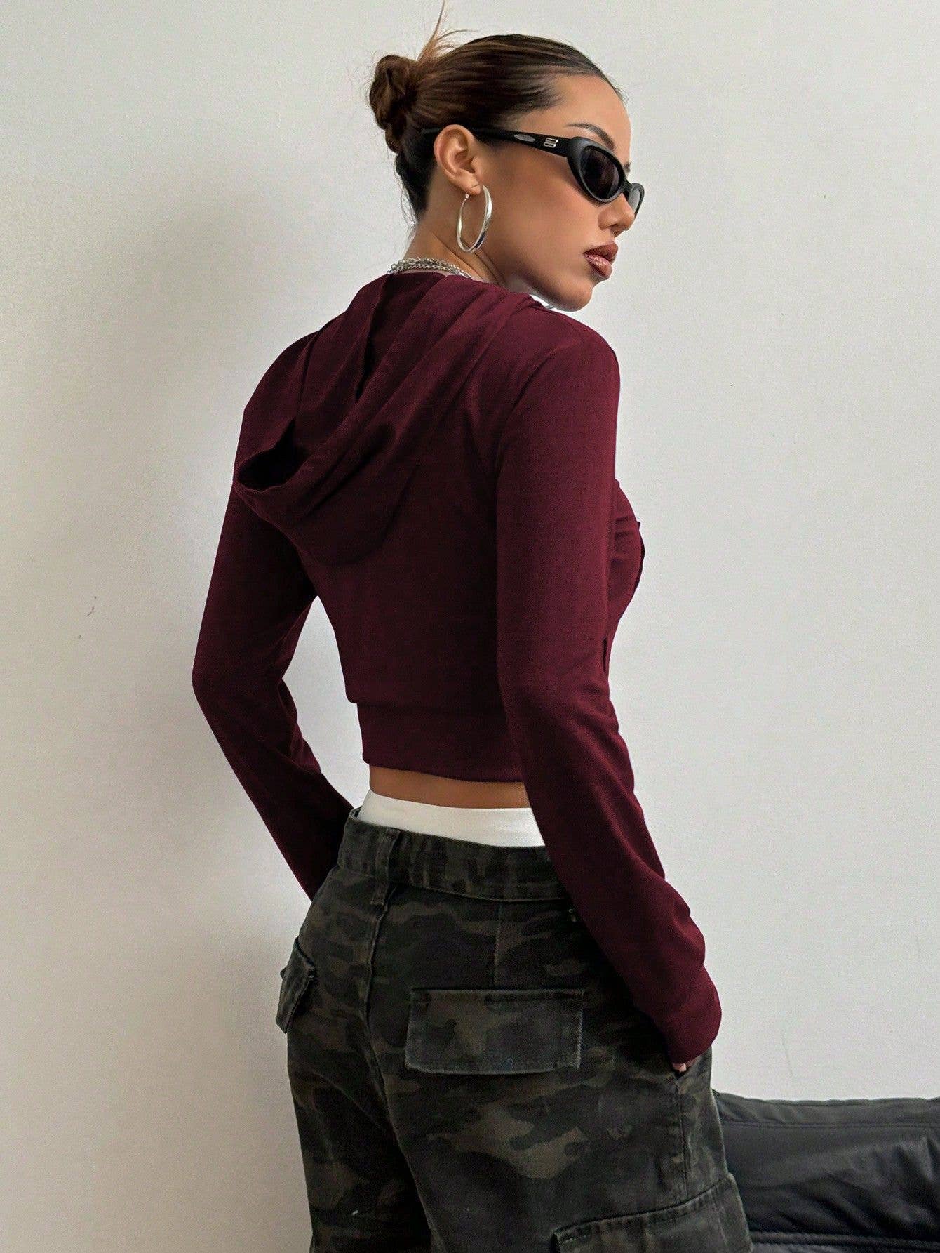 INS hooded zipper printed short hoodie jacket