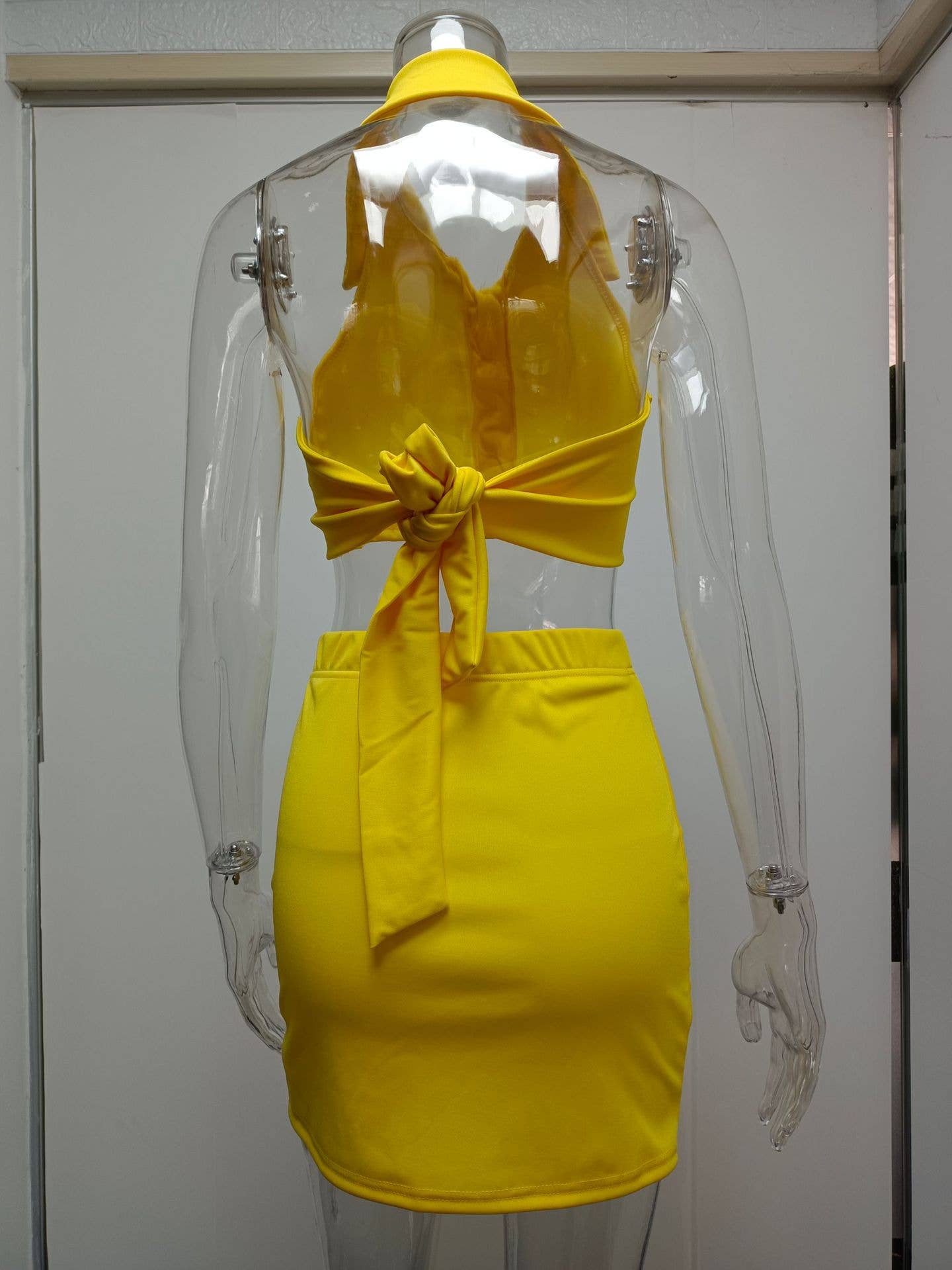 Lace-up POLO collar exposed waist short skirt set