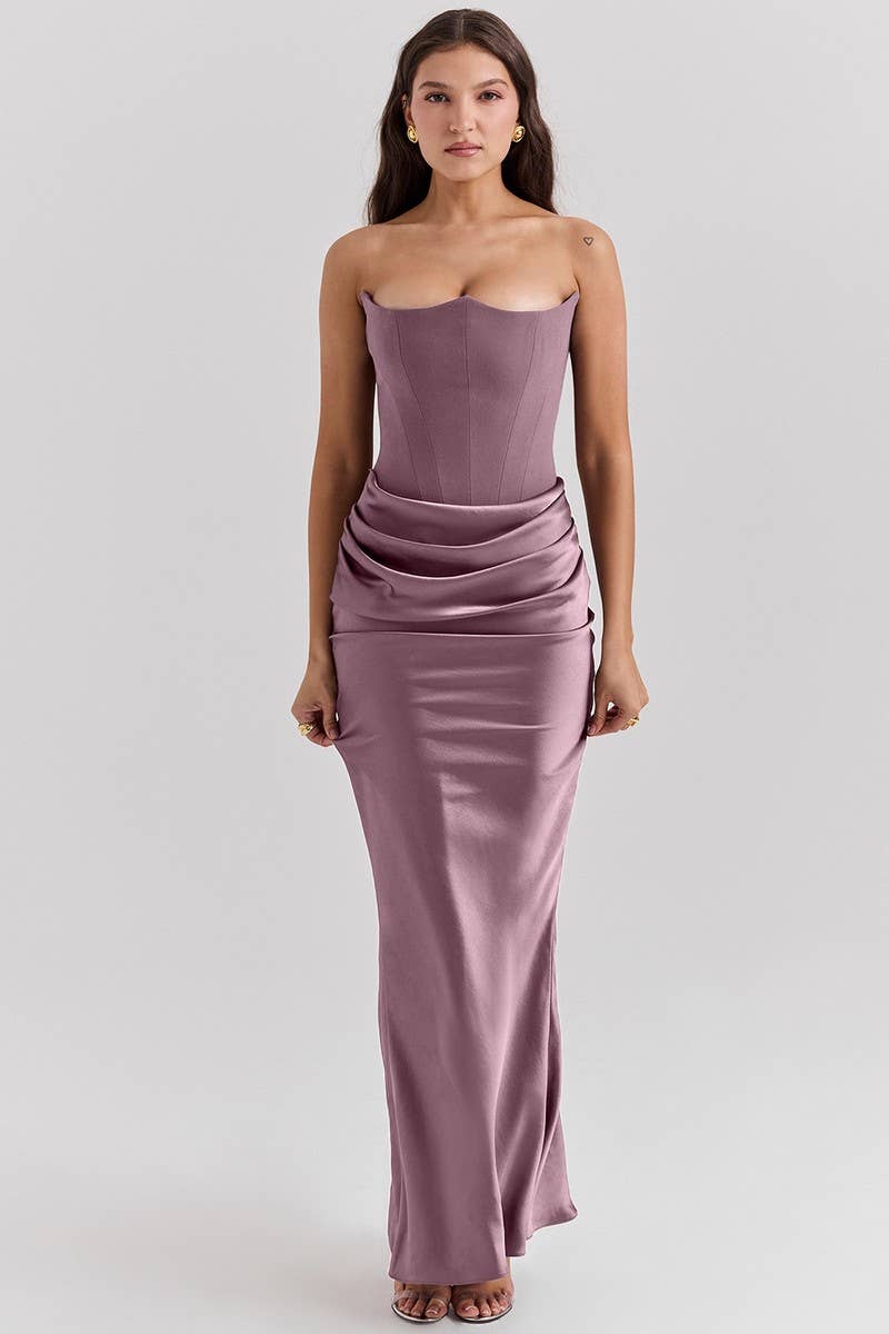 CWDMD5492_STRAPLESS BONED FITTED SOLID COLOR MERMAID DRESS