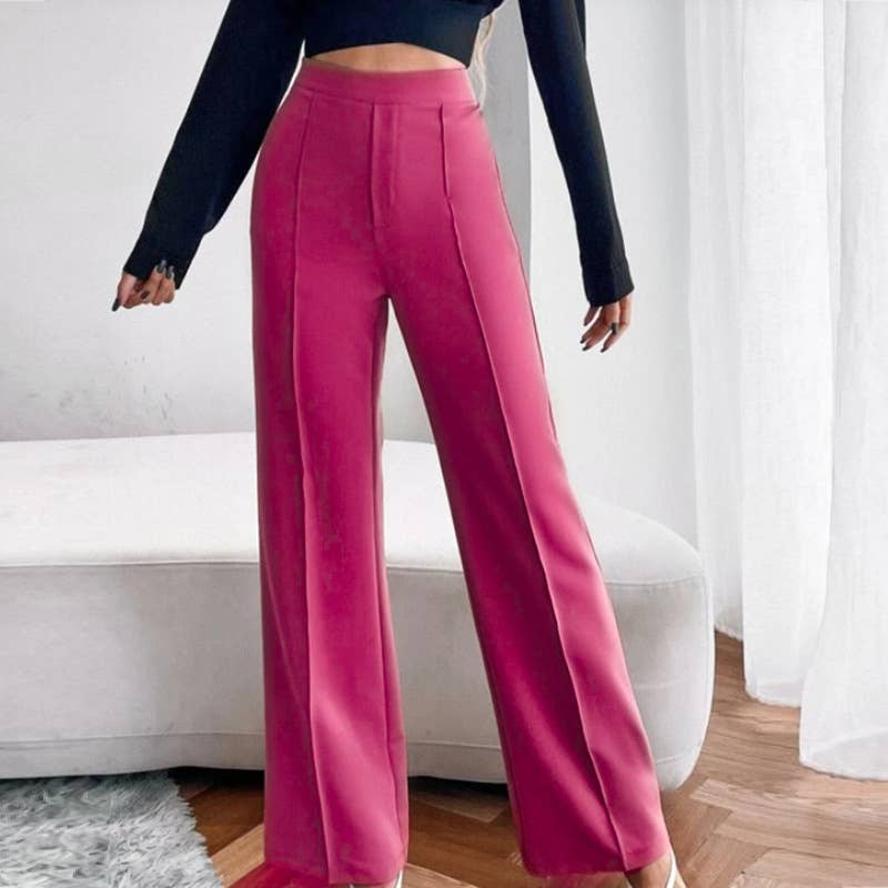 SOLID COLOR THICK DROP HIGH-WAISTED PANTS