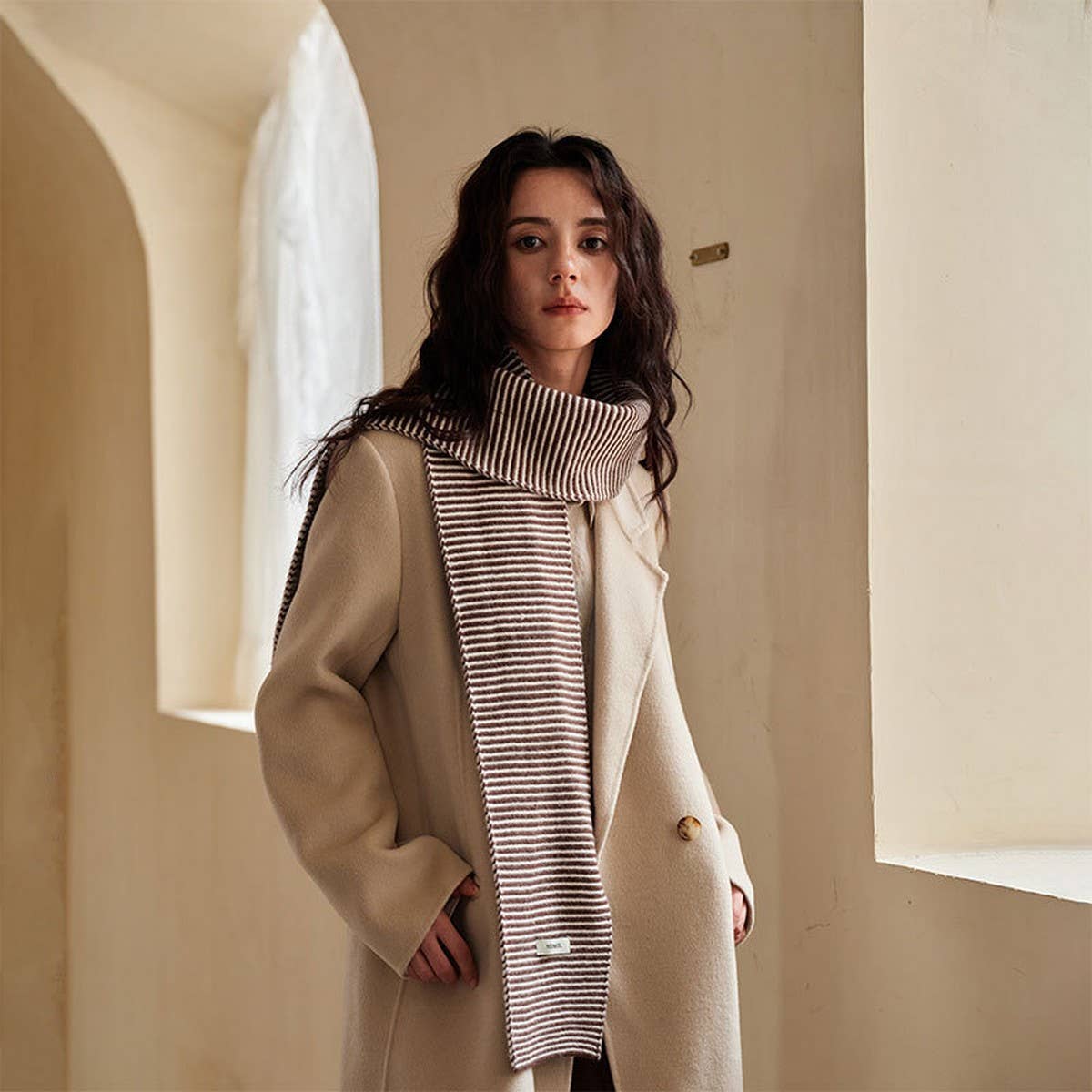 100% Wool Knit Scarf - Striped Slim Winter Wrap_CWASC2295