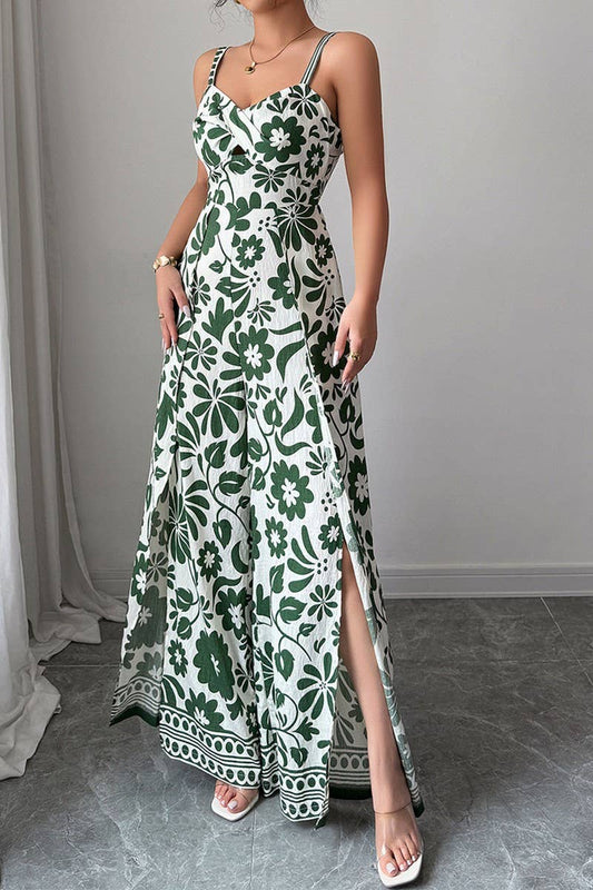 CWDHL0890_ELEGANT TWISTED PRINT SUSPENDERS WIDE-LEG JUMPSUIT