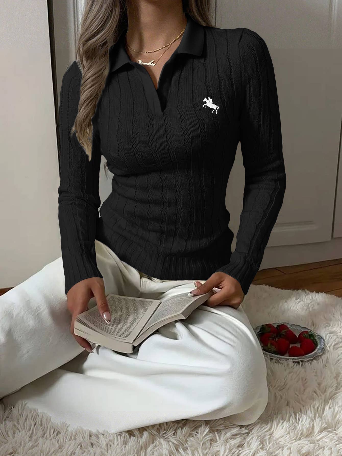 Simple long-sleeved shirt collar knitted sweater