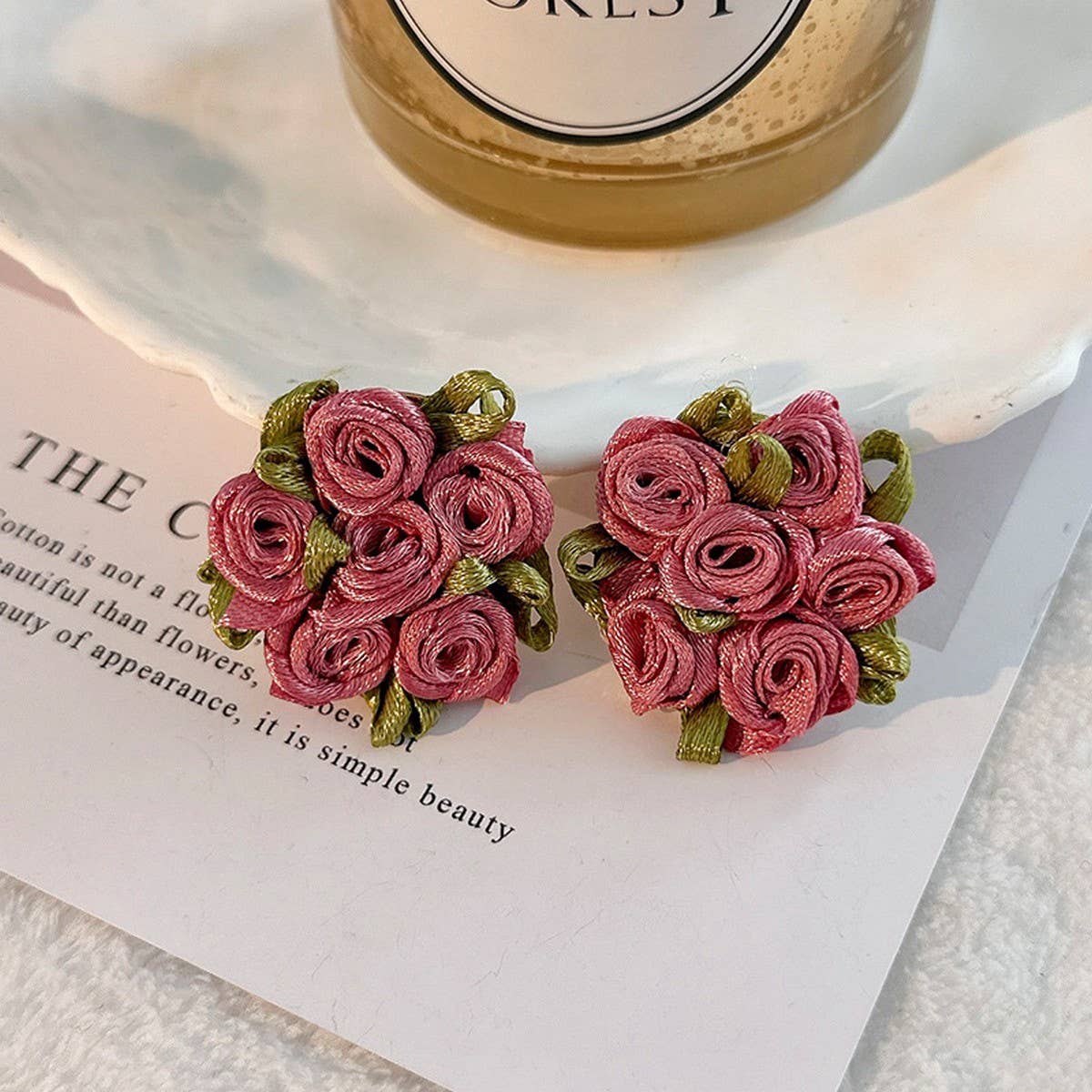 Handmade Rose Chic Fresh Fabric Stud Earrings