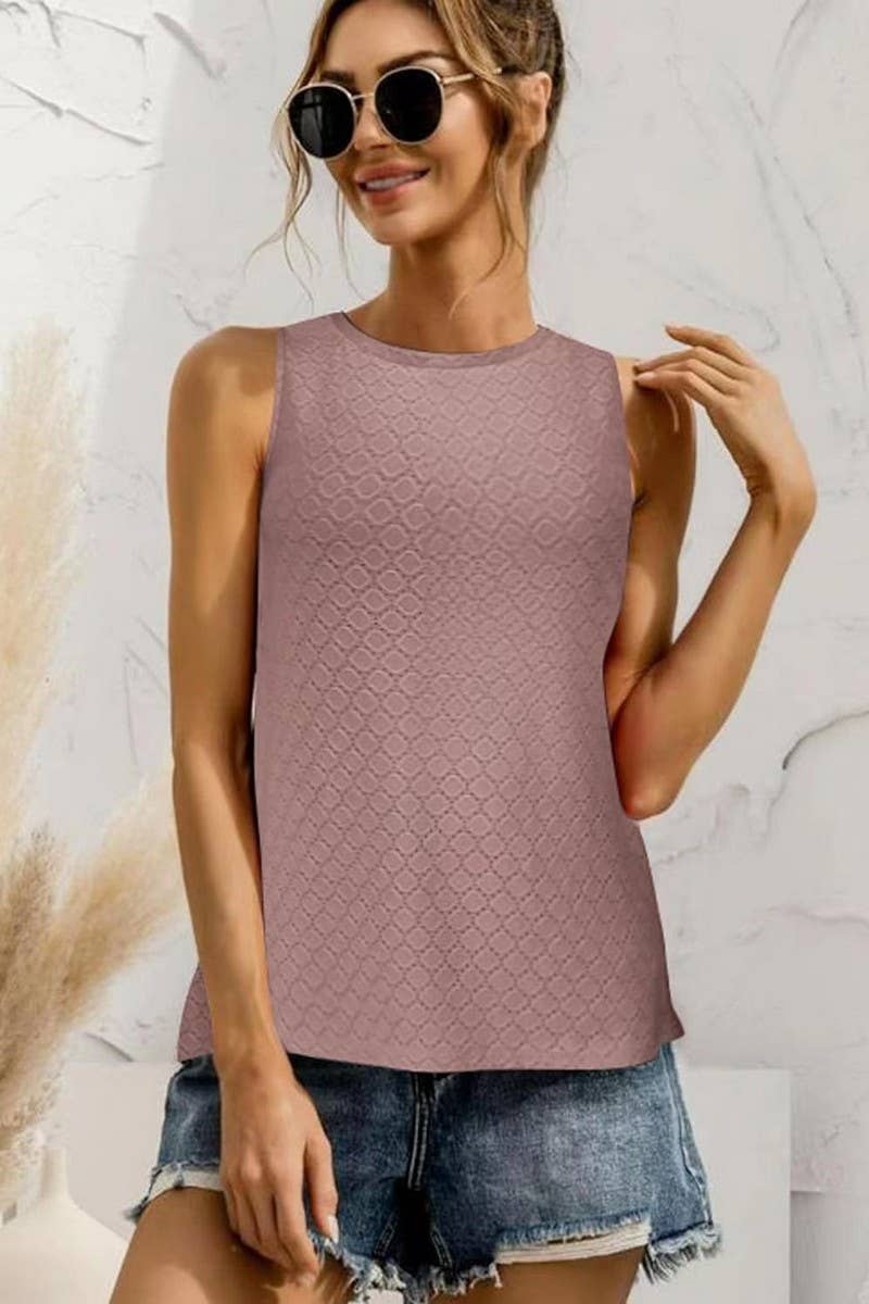 Cwttsl0232_Round Neck Sleeveless Knit Top