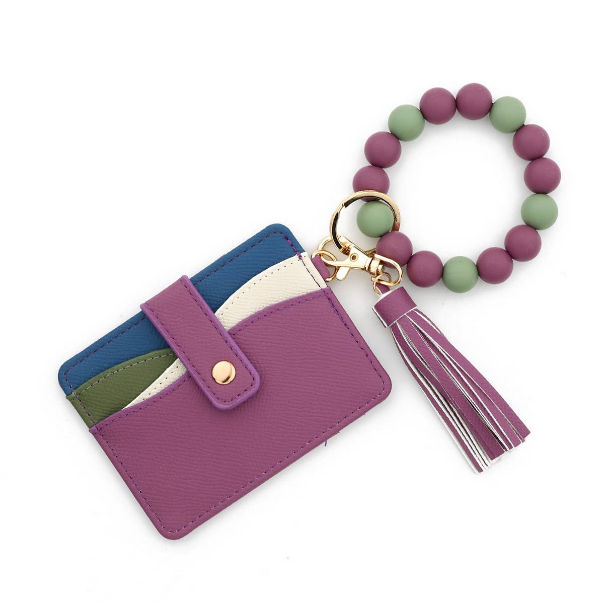 Beaded Bracelet Keychain with Colorblock Wallet_CWAB4942