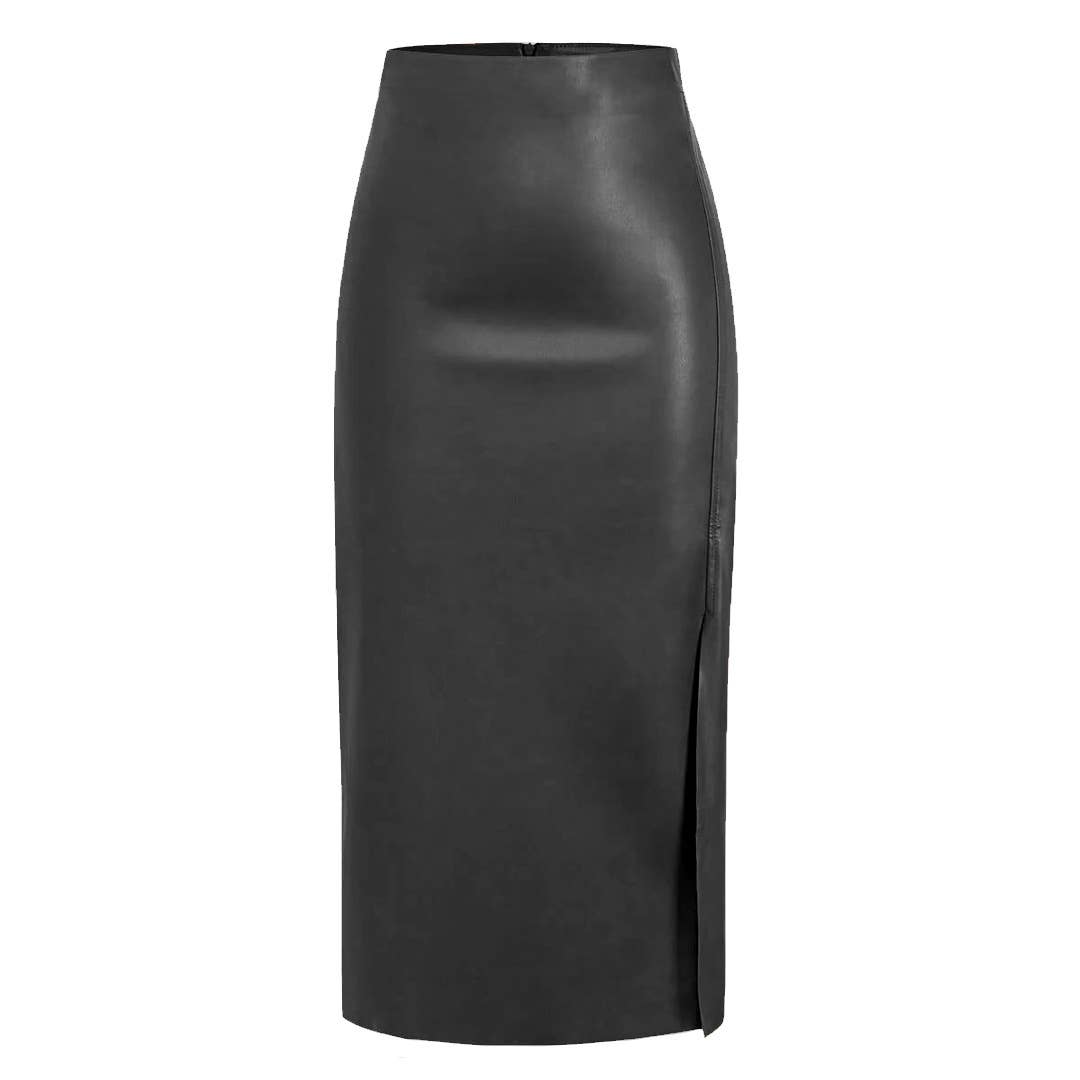 PU SPLIT LEATHER SKIRT HIGH WAIST ZIPPER SKIRT