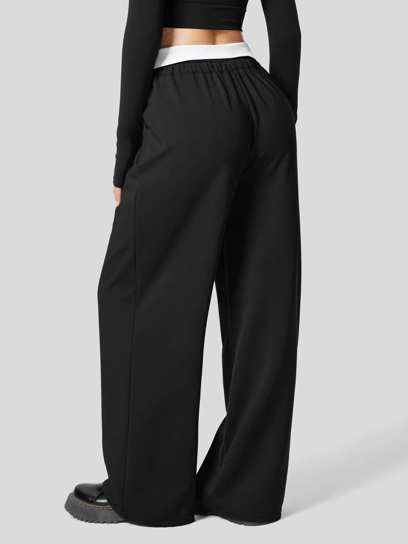CASUAL PANTS BUTTON-FRONT HIGH-WAISTED STRAIGHT-LEG PANTS