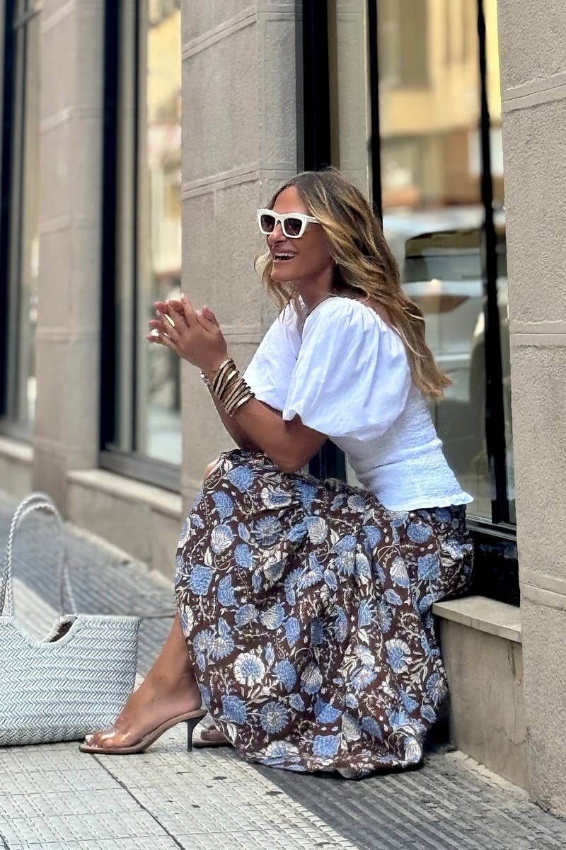 CWBLS0671_FLORAL ELASTIC WAIST FLOWY MAXI SKIRT