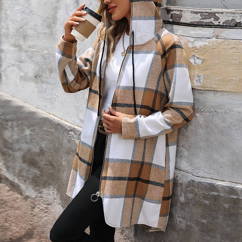 VINTAGE CLASSIC PLAID LONG LOOSE CASUAL HOODIE