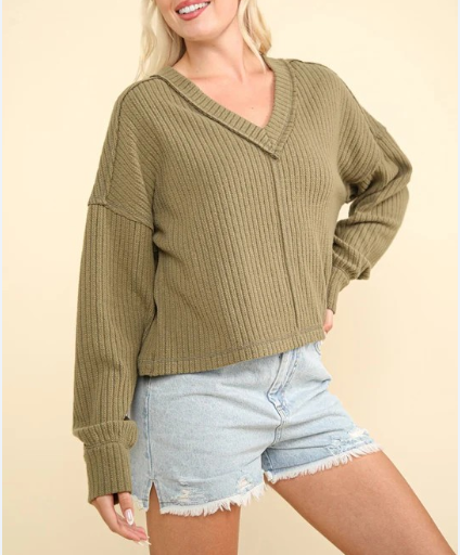 V-NECK CASUAL PIT STRIP LOOSE FASHION KNITWEAR