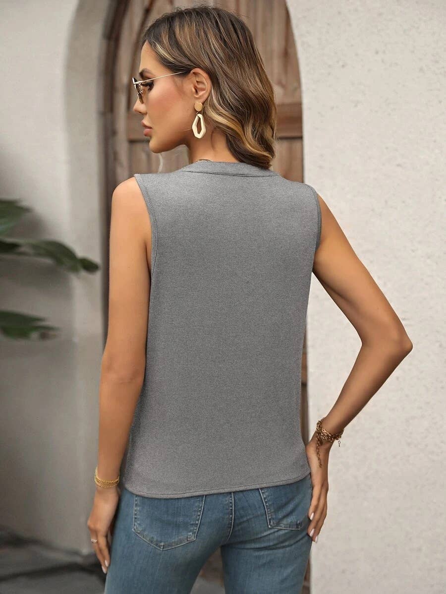 ELEGANT PLEATED V-NECK TANK BLOUSE