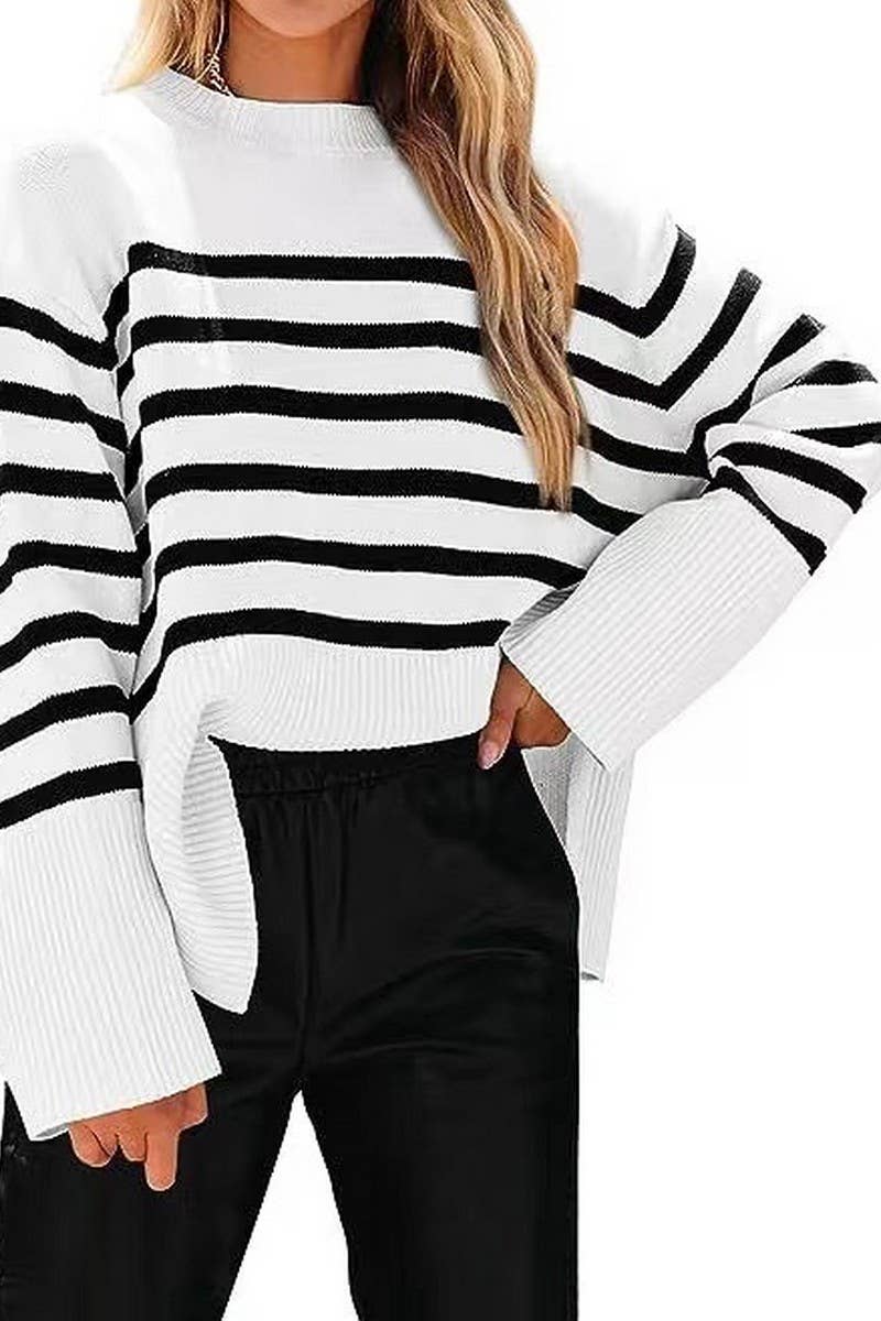 CWOSWL07683_STRIPED LOOSE-FITTING PULLOVER KNIT SWEATER