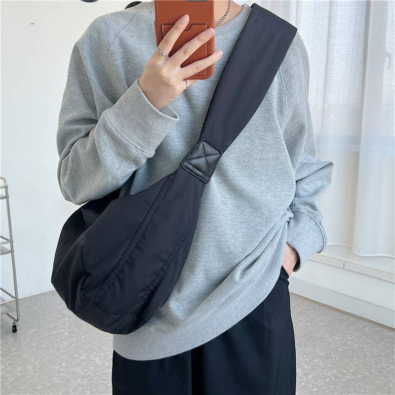 Pleated wide shoulder strap canvas bag