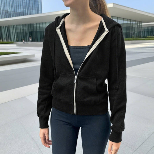 Sporty casual zip-up hooded sweatshirt