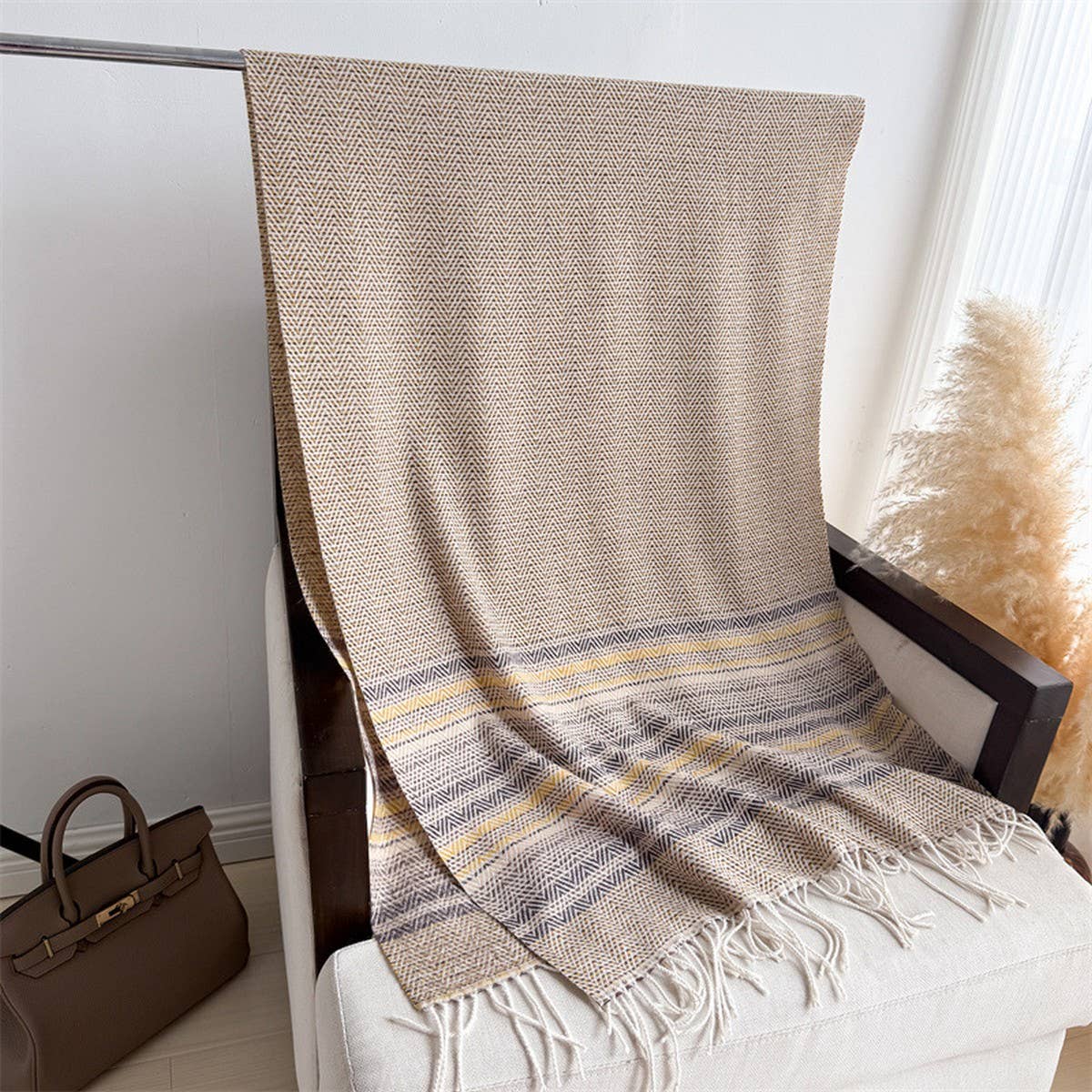 Classic Checkered Shawl Scarf with Soft Tassels