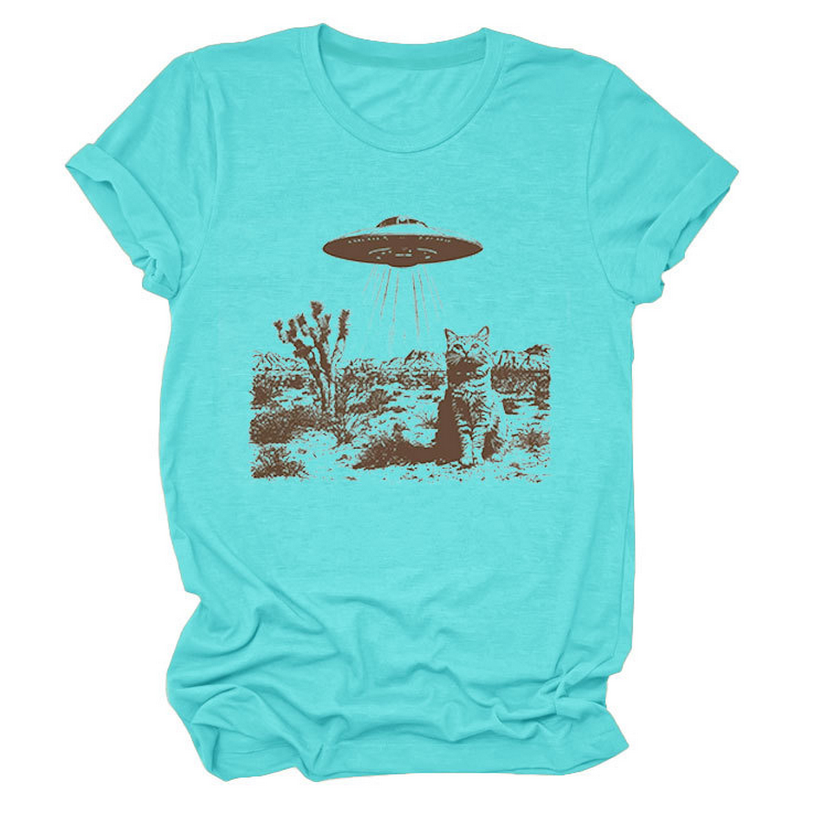 Cat and Spaceship Graphic Tee for Women_CWTTS1514