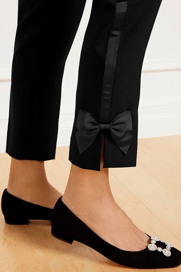 SLIM CASUAL HIGH-WAISTED BOW CROPPED PANTS
