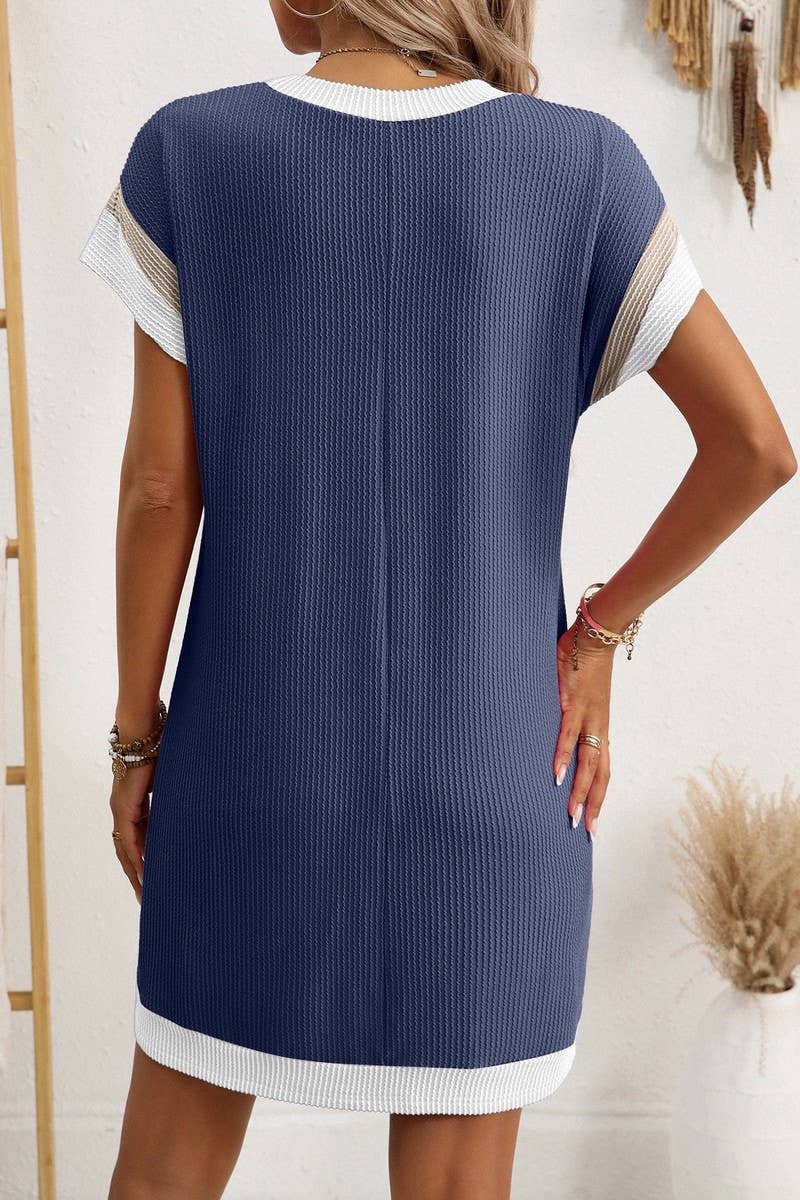 CWDSD8677_COLORBLOCK TWISTED STRIPE POCKET T-SHIRT DRESS