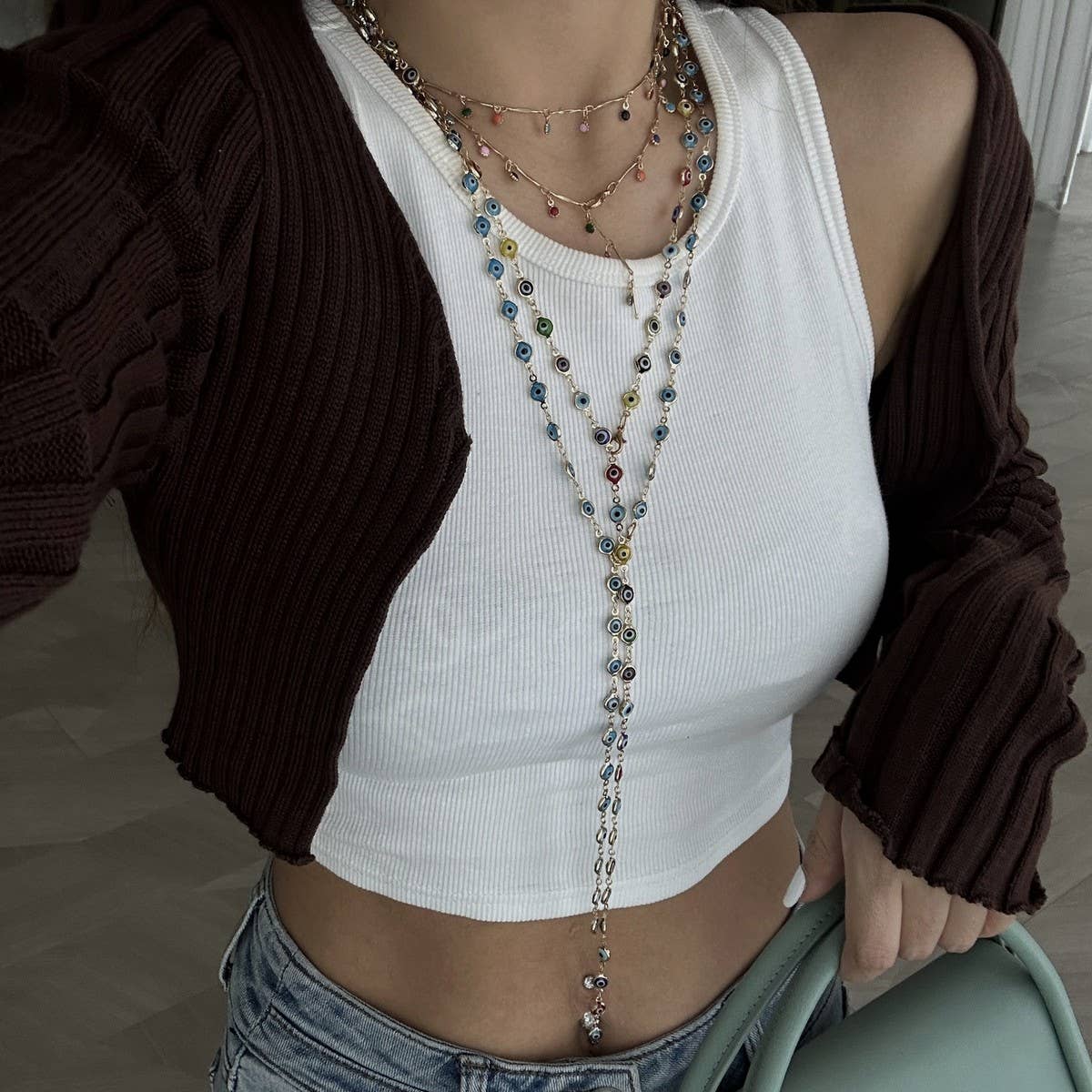 FASHIONABLE COLORFUL CRYSTAL Y-SHAPED NECKLACE