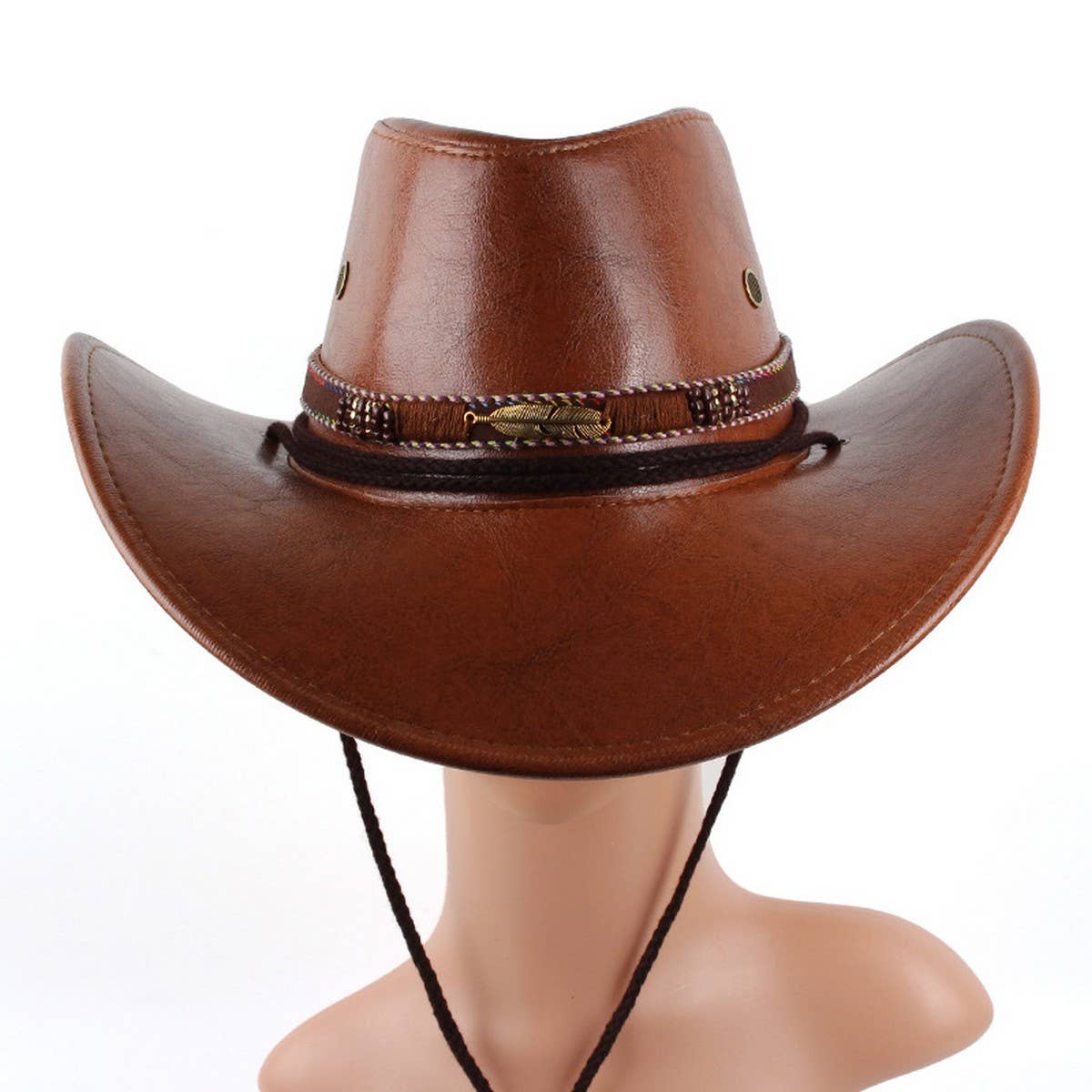 Feather Decor Western Cowboy Hat PU Suede Sun Hat_CWAH1887