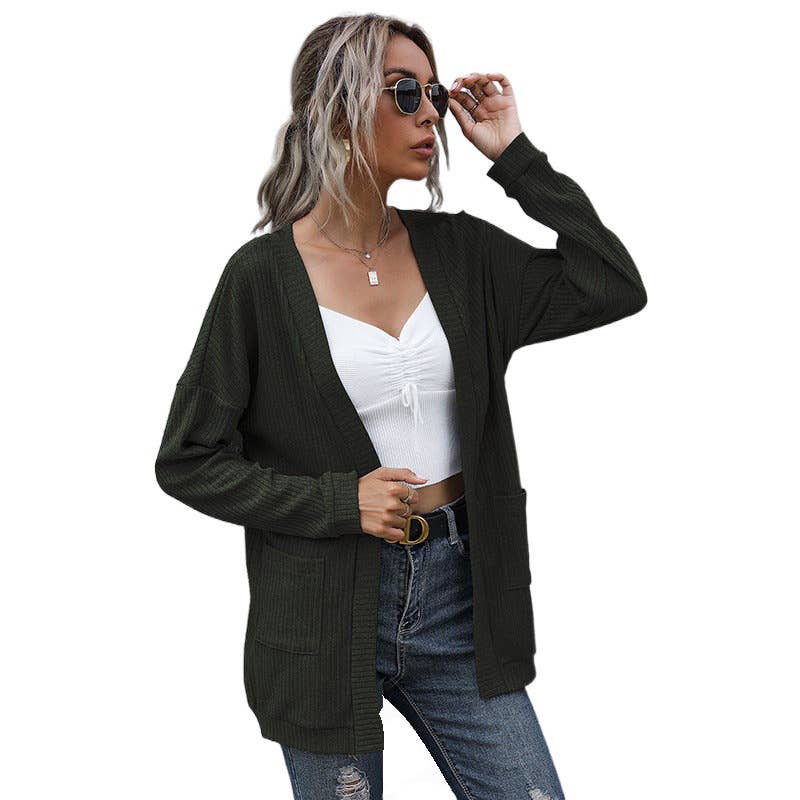 V-NECK SOLID COLOR LOOSE CASUAL SWEATER COAT