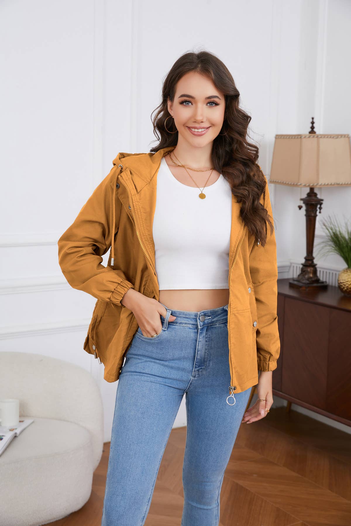 HOODED LONG-SLEEVED BASIC WINDBREAKER