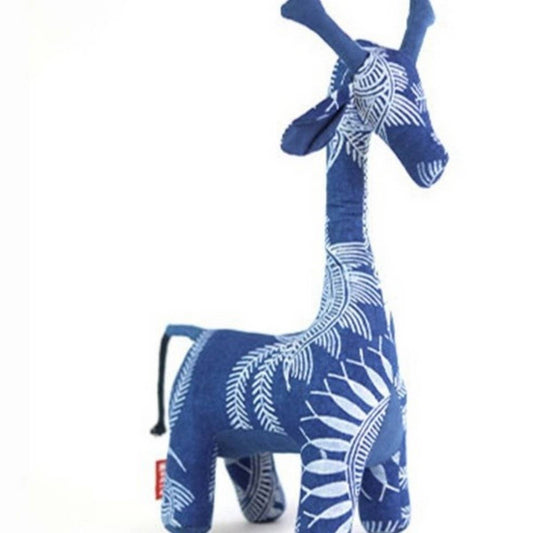 Indigo Dyed Giraffe Toy Handmade Fabric Plush