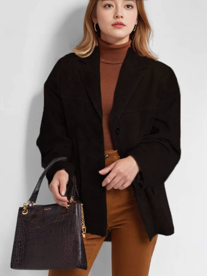 Vintage-Inspired Loose Pocket Long Sleeve Blazer