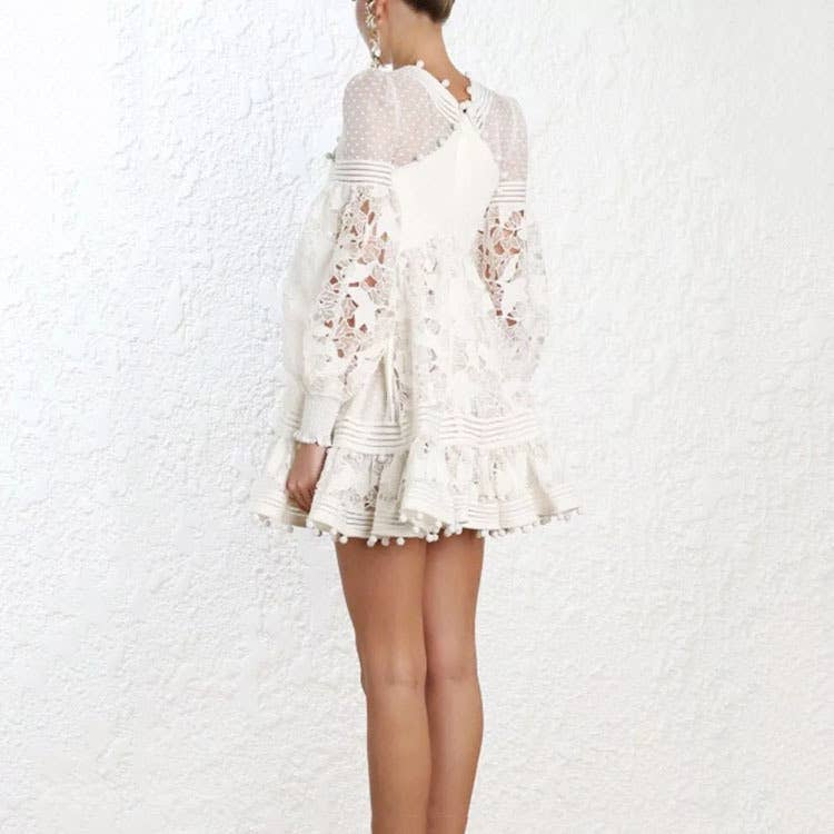 LONG SLEEVE V-NECK CUTOUT LACE DRESS