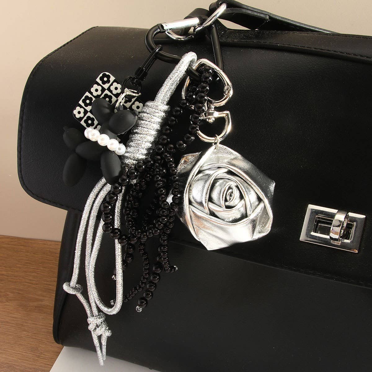 Creative Silver Balloon Dog Keychain with Bow