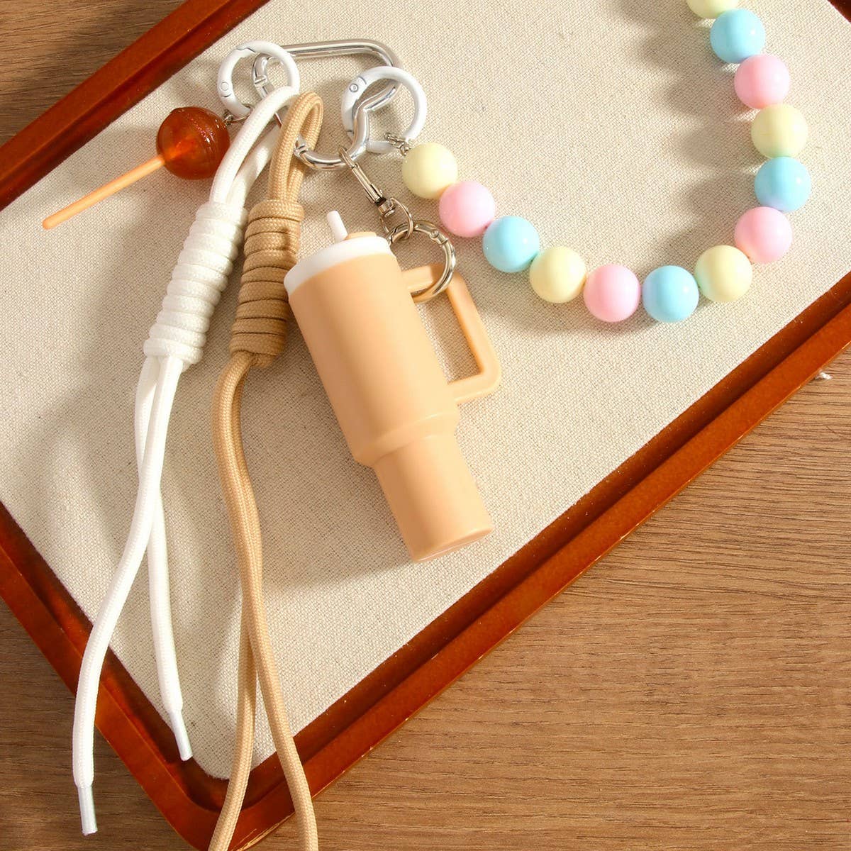 Cup Charm Keychain ? Dual Strap & Beaded Design