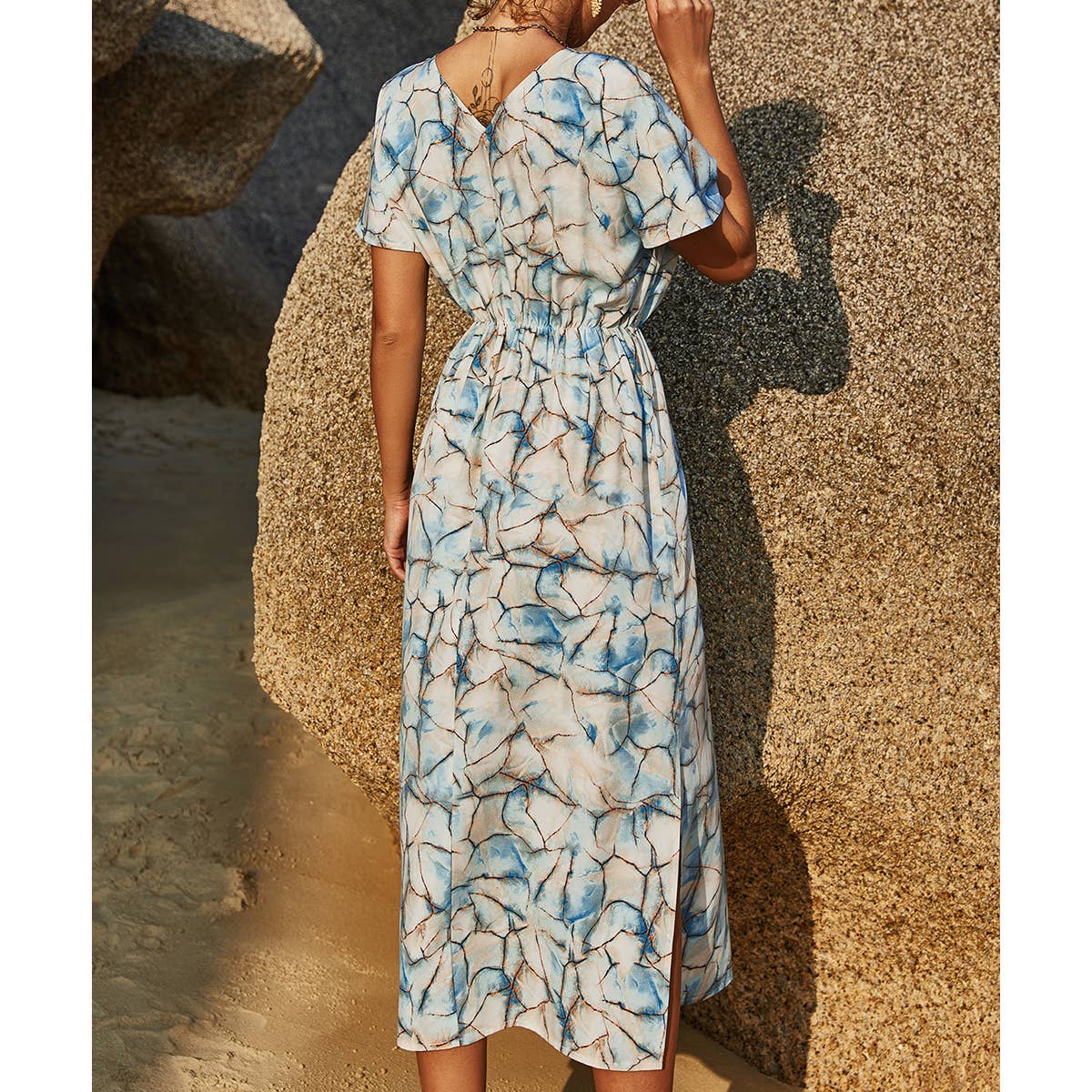 Slim waist printed long dress_CWDMD1512