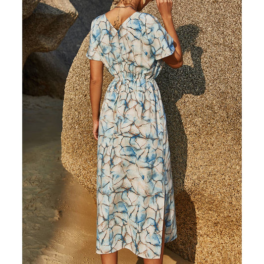 Slim waist printed long dress_CWDMD1512