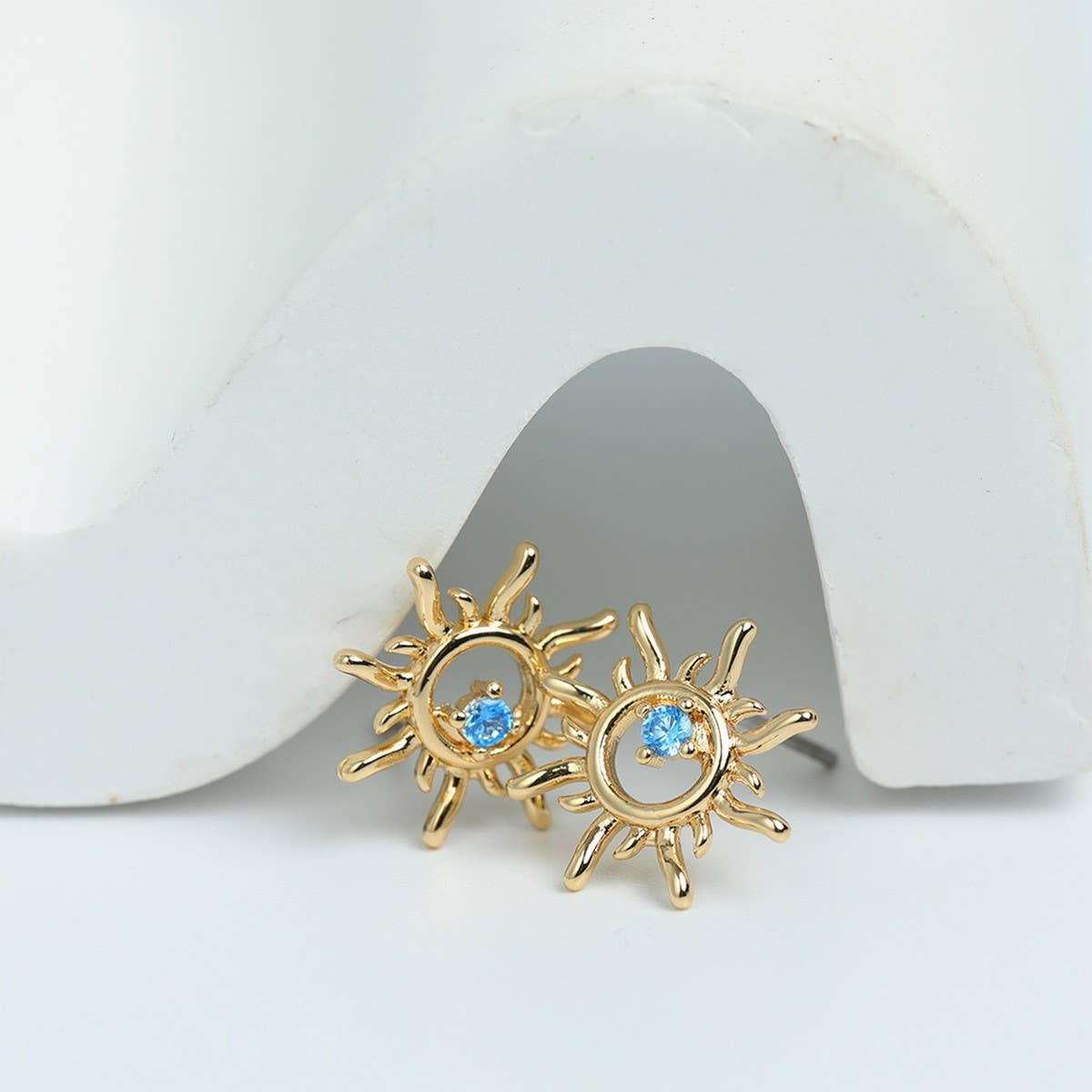 Romantic Sunflower Blue Zircon Stud Earrings
