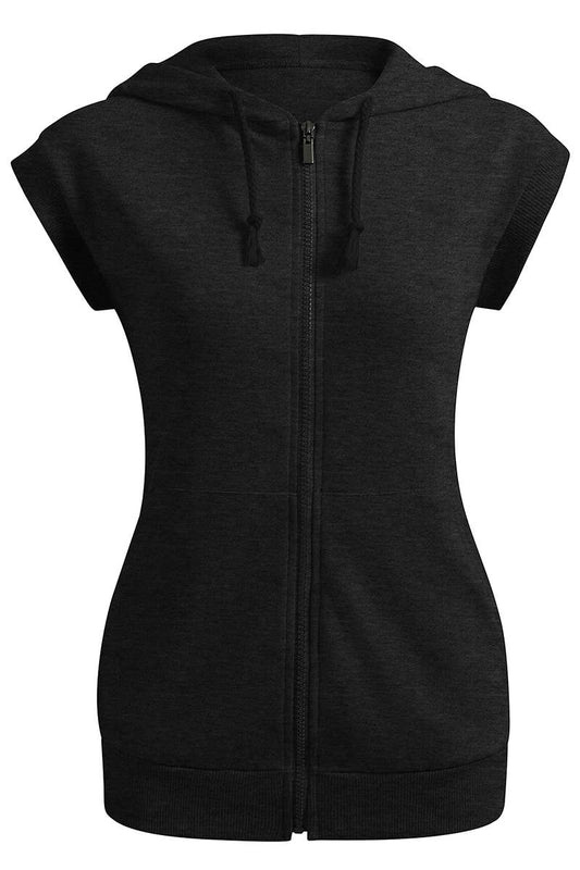 KWOHOSL003_Sleeveless Hoodies Basic Hoodie Zip Up