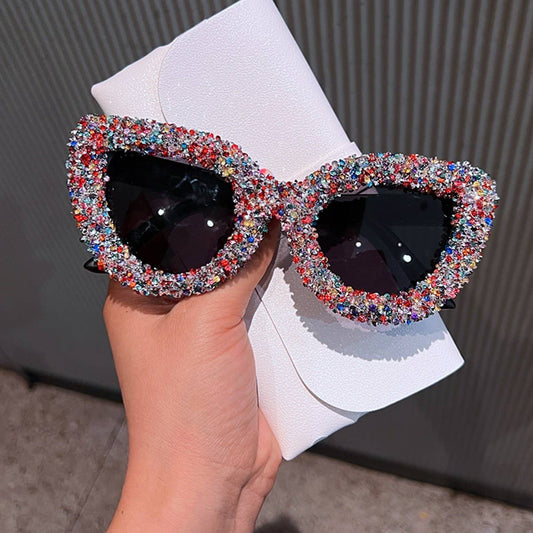 LARGE-FRAME CAT-EYE SUNGLASSES WITH DIAMONDS