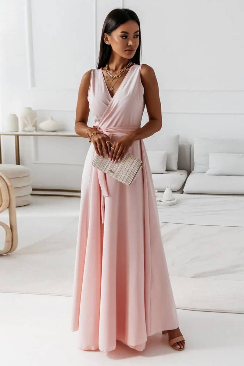 CWDMD4861_LACE-UP V-NECK EVENING GOWN LONG DRESS