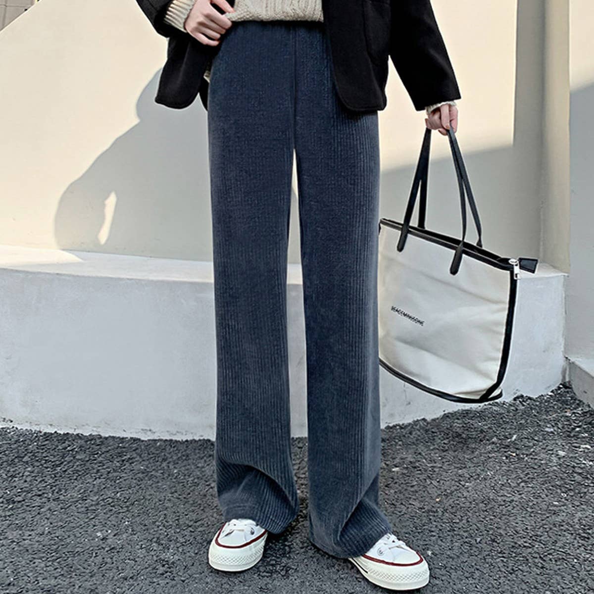 FLOOR-LENGTH HIGH WAISTED WIDE LEG STRAIGHT PANTS