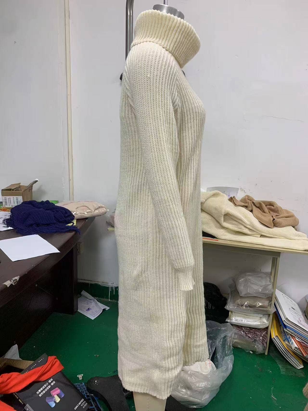 PIT STRIP SOLID COLOR TURTLENECK SWEATER DRESS