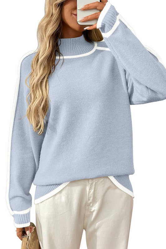 CWOSWL07155_COLORBLOCK MOCK NECK LOOSE PULLOVER SWEATER
