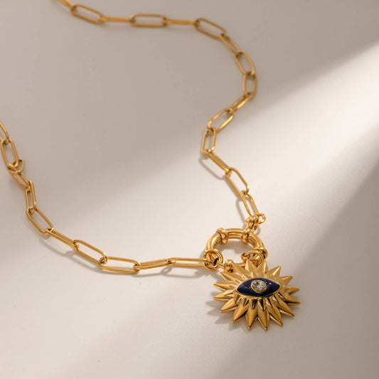 OIL DRIP RHINESTONE SUNFLOWER DEVIL'S EYE NECKLACE_CWAHA0913