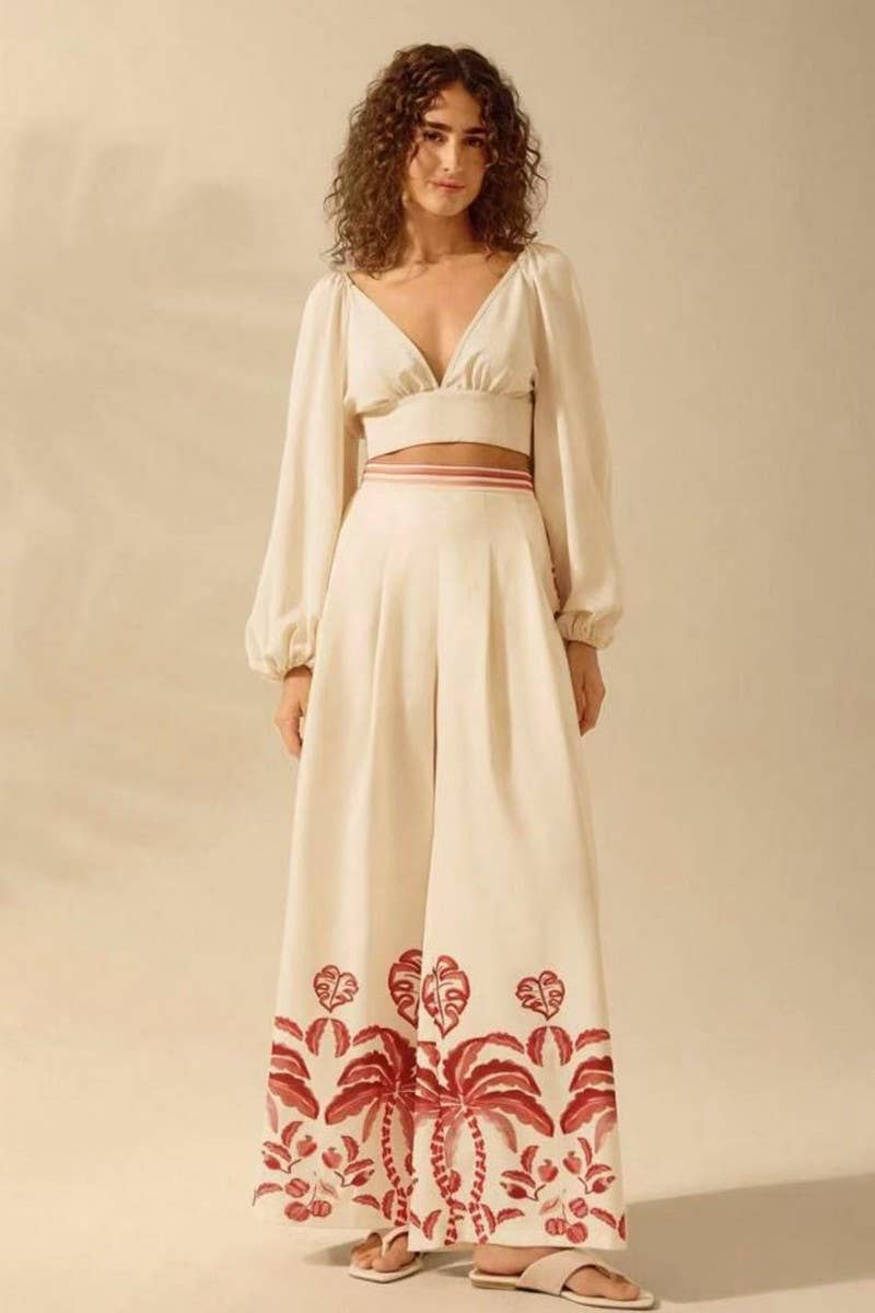 CWBLP2032_FLORAL PRINT LOOSE HIGH-WAIST WIDE LEG PANTS