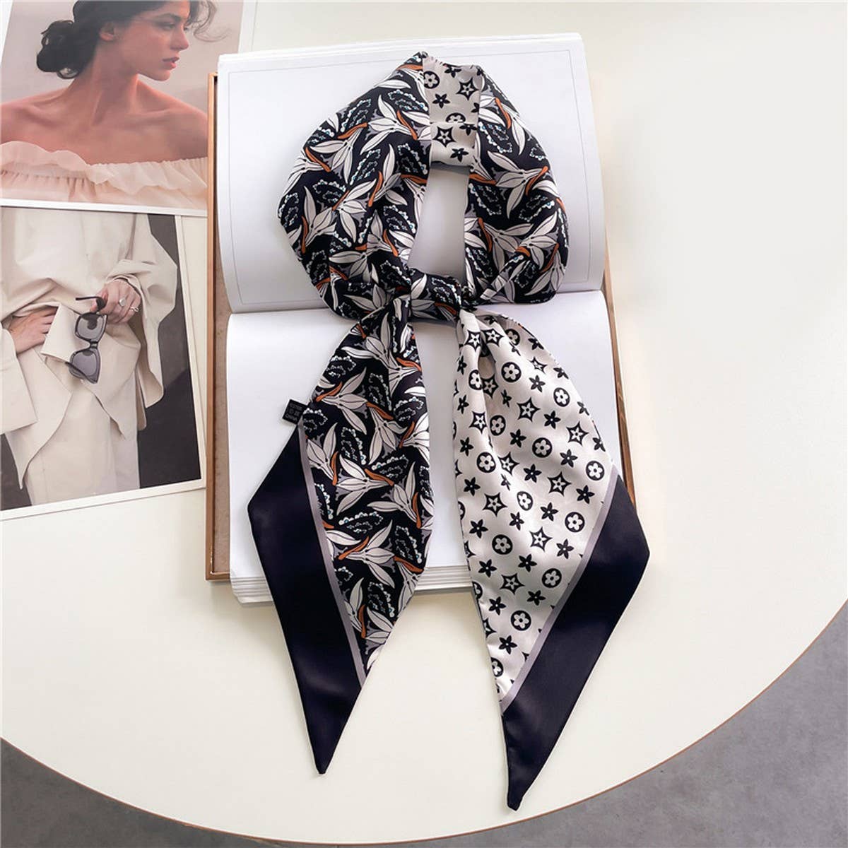 FASHIONABLE DOUBLE-LAYER RIBBON ANGLED HEAD SCARF