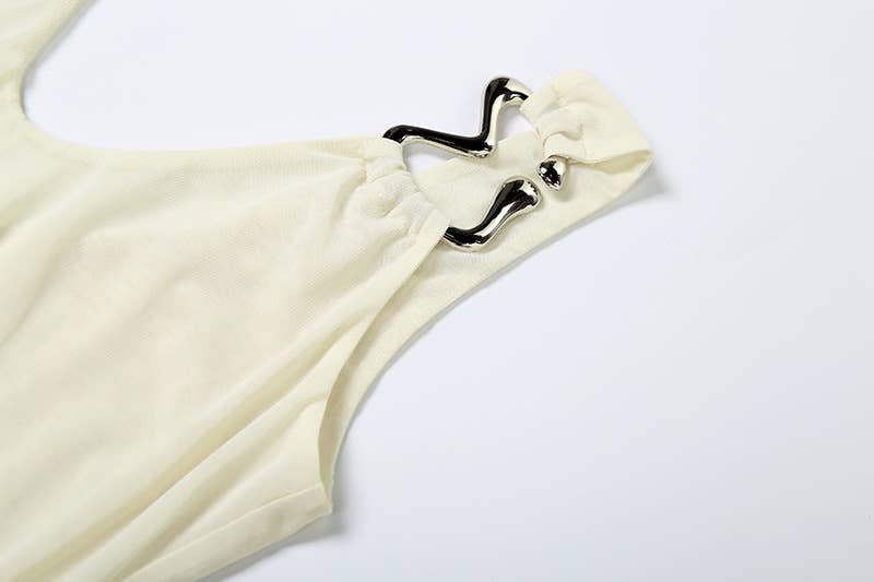 SEXY V-NECK HALTER SKIRT TEMPERAMENT MESH DRESS