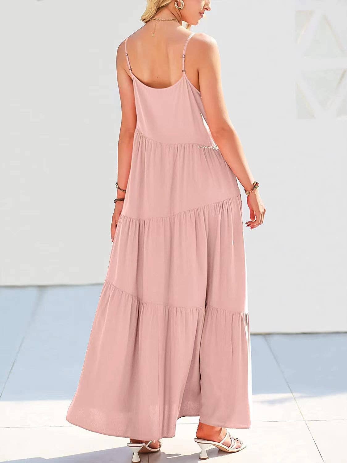 Pleated loose solid-color long beach halter dress