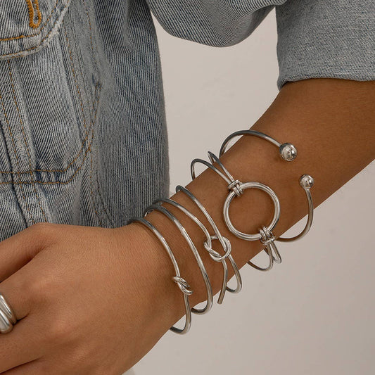 SIMPLE DOUBLE-LAYER HOLLOW KNOTTED OPEN BRACELET_CWMM3101